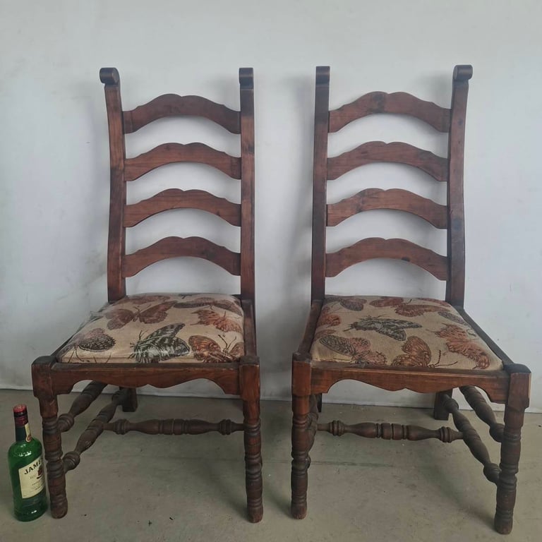 Vintage Ladder-Back Wooden Dining Chairs x 6