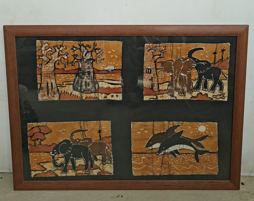 Framed African Wildlife Batik Artwork