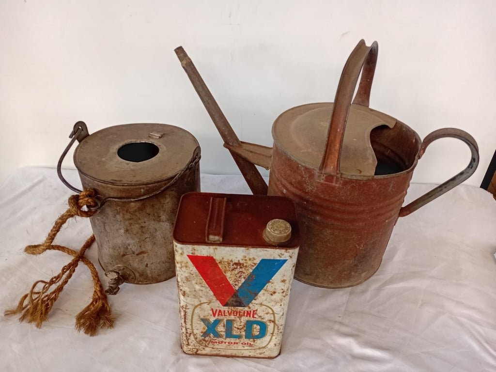 Vintage Water Containers with Valvoline XLD Oil Tin