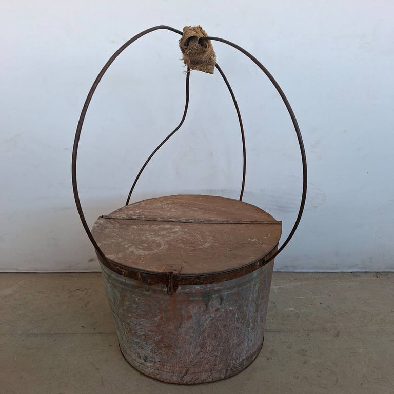 Vintage Metal Hanging Bucket / Coal Scuttle with Lid x 2