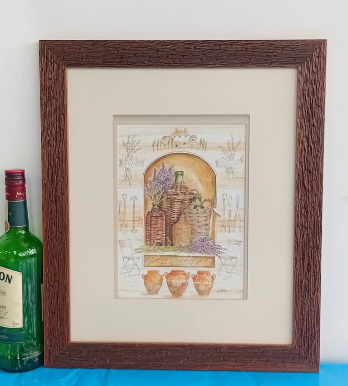 Framed Decorative Art Print – Lavender & Rustic Bottles (Provence Style)