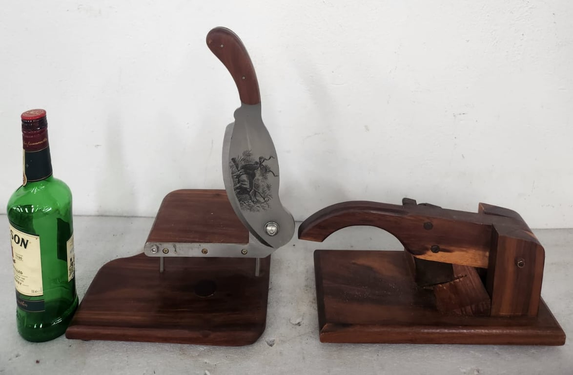Vintage, table-mounted biltong slicer or tobacco/cigar cutter