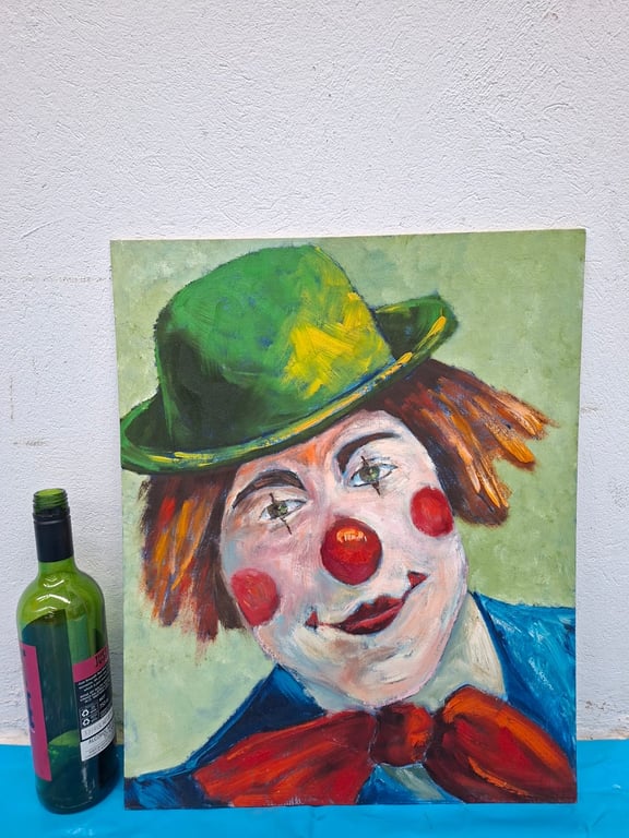 Whimsical Clown Portrait & Apples in a Bowl (Pair)