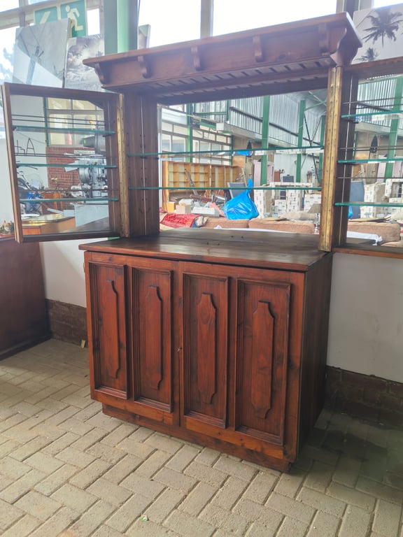 Stained Pine Display Unit with Mirror-back