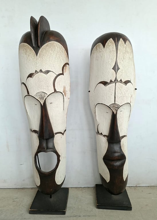 African Tribal-Style Elongated Mask Sculptures