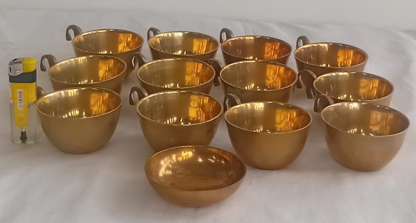Vintage Brass Cups/Bowls with Side Handles + Small Matching Dish