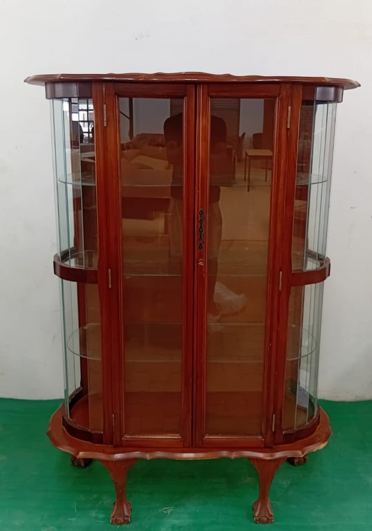 Vintage Curved Glass Curio Cabinet