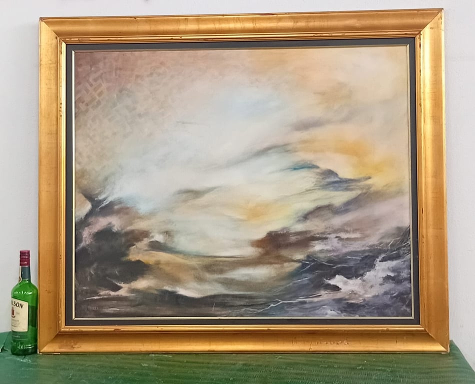 Large Framed Abstract Seascape-Style Painting  Description: