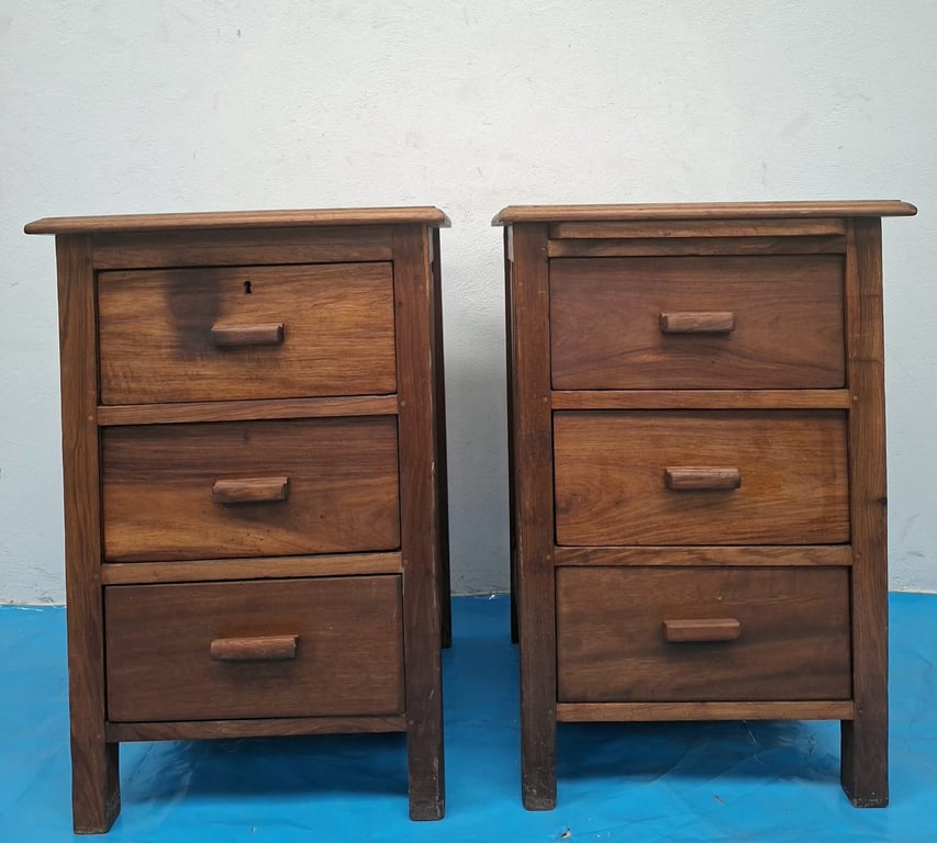 Pair of Wooden Three-Drawer Bedside Pedestals
