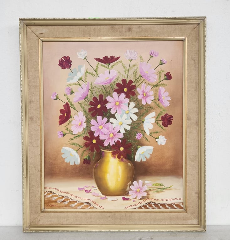 Framed Floral Still Life Painting in Gilt Frame