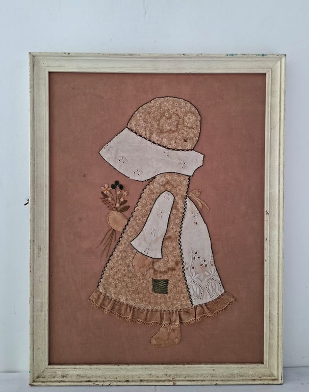 Framed Fabric Appliqué Artwork of a Girl