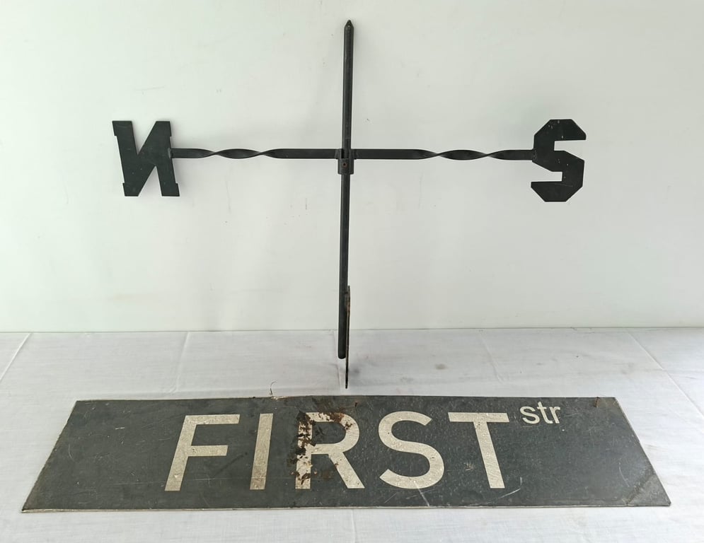 Vintage Weather Vane with “FIRST St” Street Sign