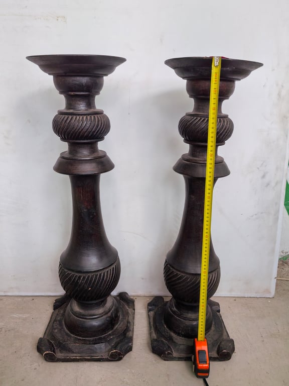 Pair of Large Wooden Candle Stands