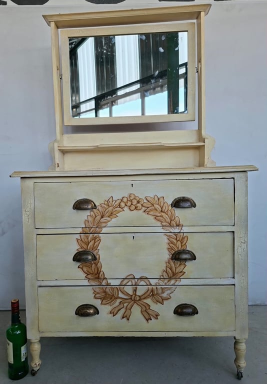 Shabby Chic Painted Chest of Drawers with Mirror