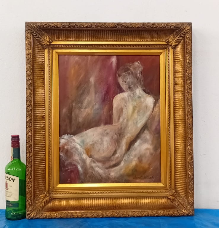 Framed Original-Style Figurative Painting – Reclining Nude (Ornate Gilt Frame)