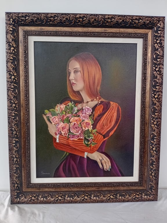 Framed Portrait of a Young Woman with Flowers