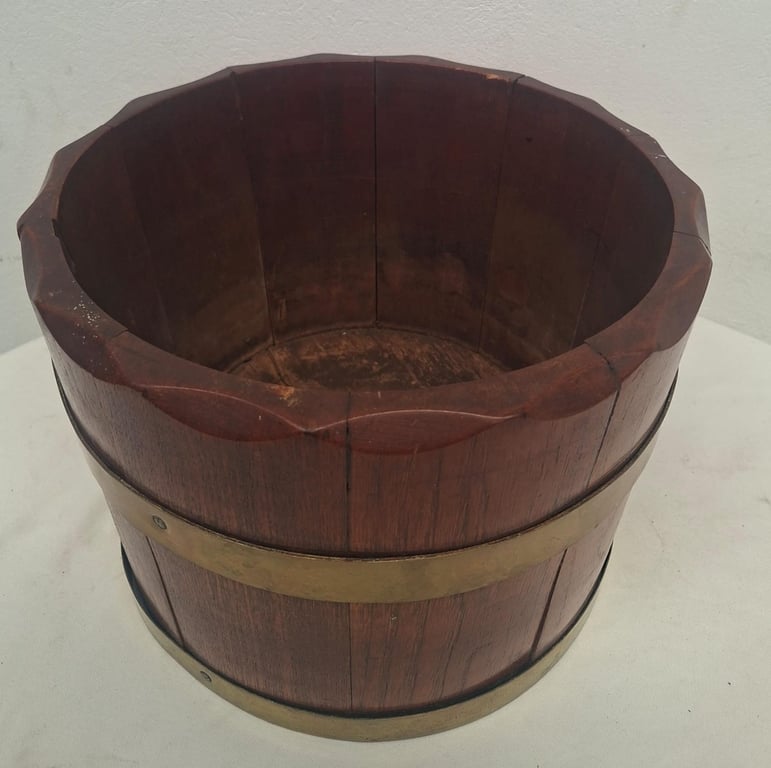 Solid Wooden Bucket With Brass Bands