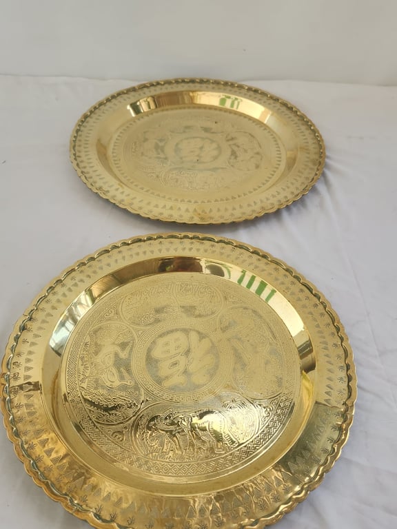 Chinese Engraved Brass Serving Trays