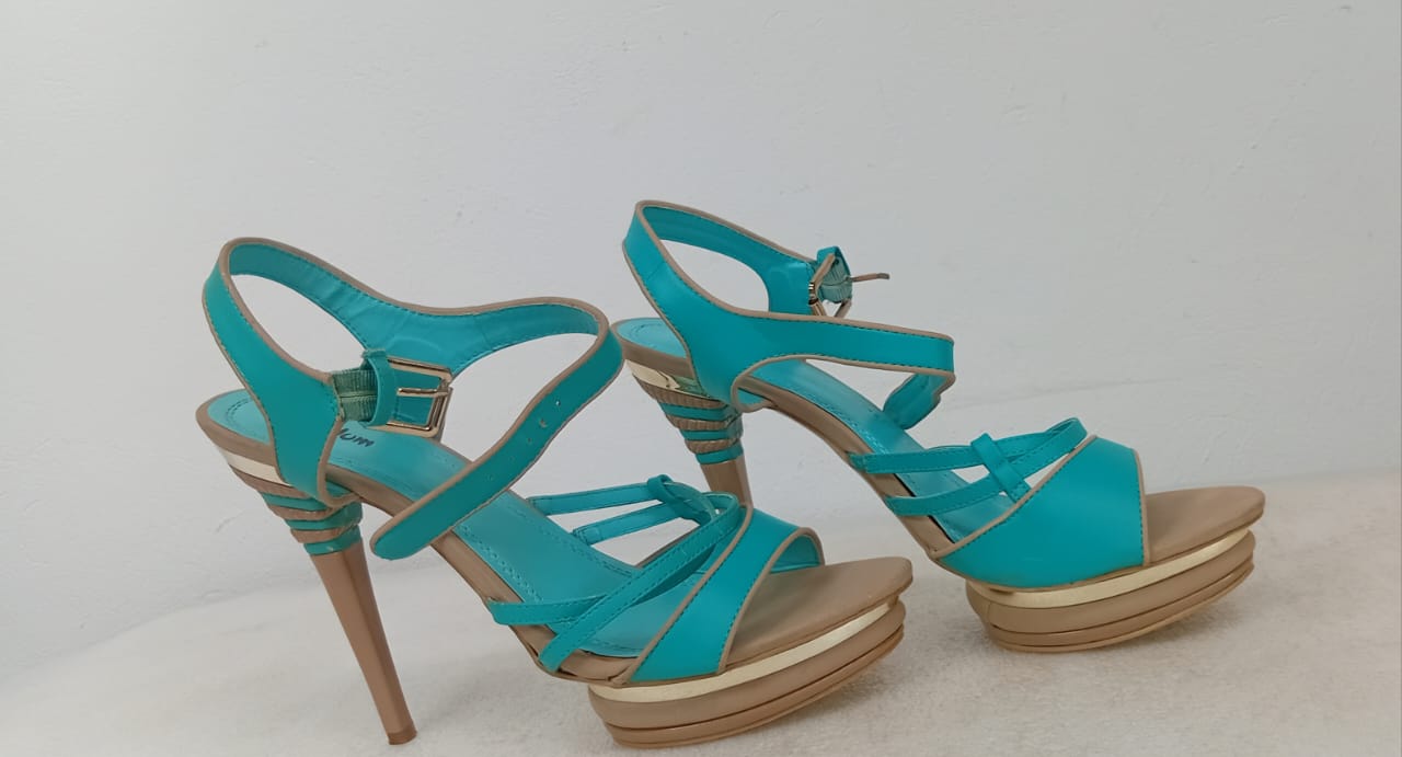 Turquouise Patent Disco Heels - Size 8