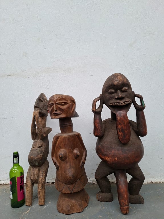 Trio of Hand-Carved African Tribal Wooden Sculptures