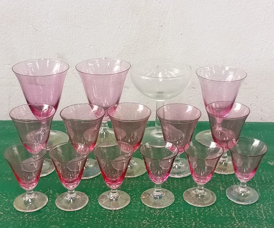 Vintage Tiffin Franciscan Wisteria Pink stemmed glasses