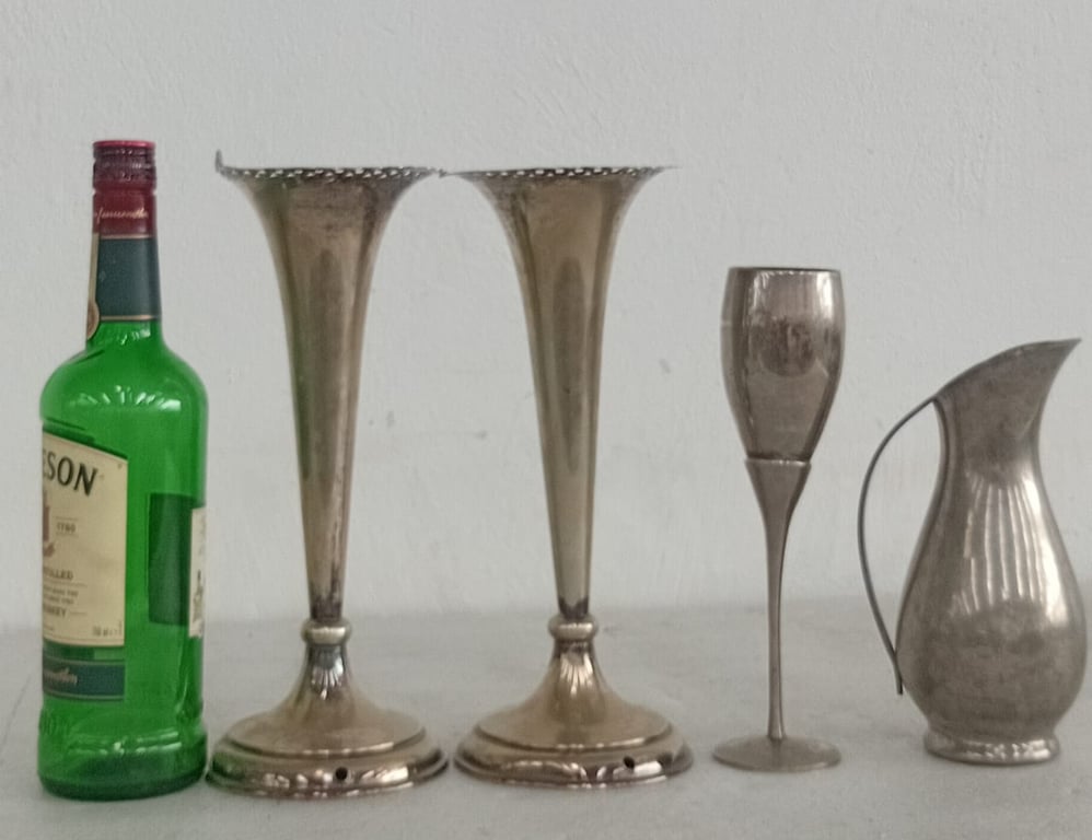 Decorative Silver-Tone Metalware – Vases, Goblet & Jug