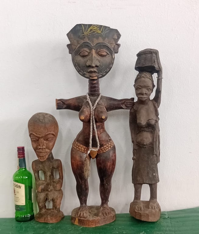 Set of 3 Hand-Carved African-Style Wooden Figures