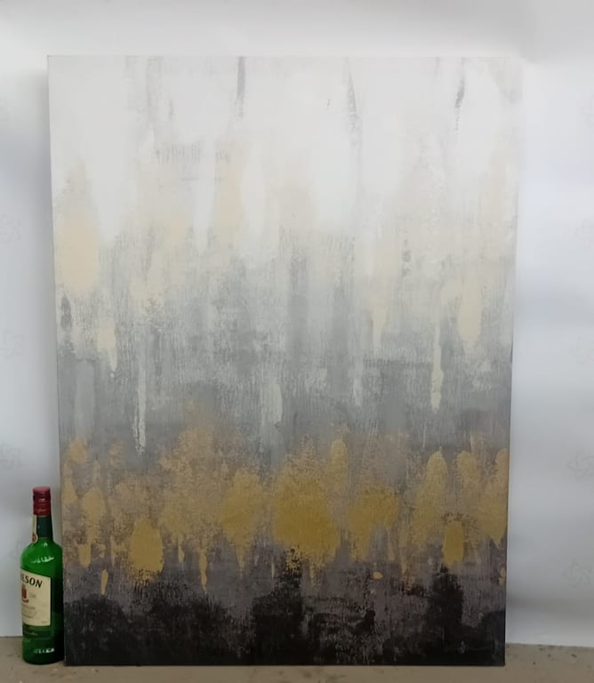 Large Contemporary Abstract Canvas Painting – Neutral Tones with Gold Accents