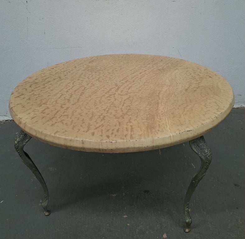 Round Marble like Coffee Table with Ornate Metal Legs