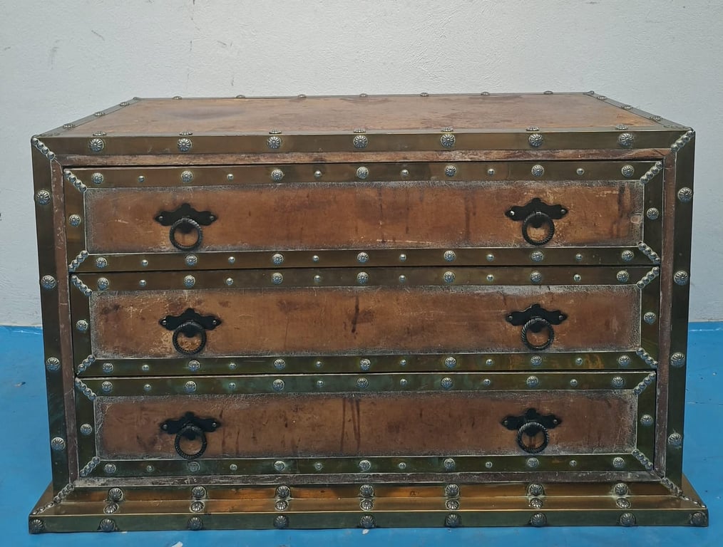 Rare Find 1930's French Leather Travelling Chest of Drawers