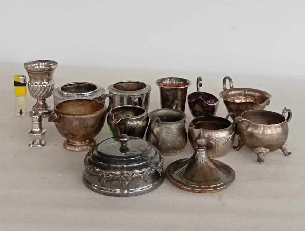 Assorted Vintage Silver-Tone Tableware & Decorative Pieces (13 Items)