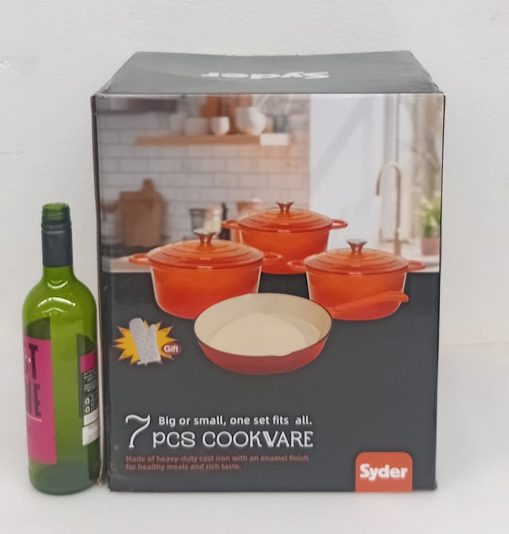 Syder 7-Piece Cast Iron Cookware Set (Enamel Coated) – Brand New Boxed