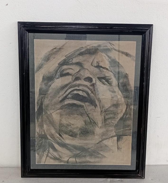 Framed Abstract Portrait Artwork in Monochrome Tones