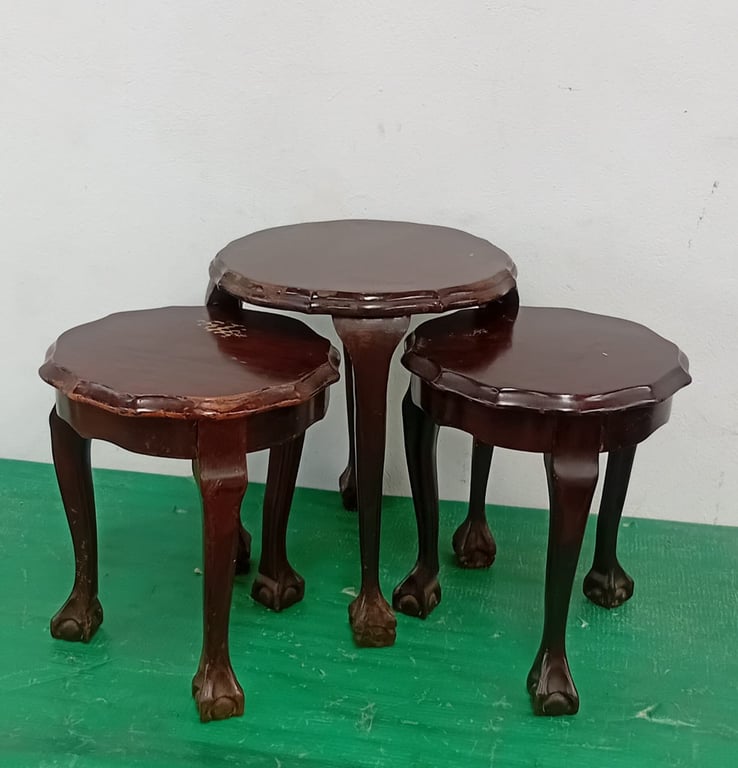 A Set Of Three Vintage Solid Imbuia Ball & Claw Side Tables