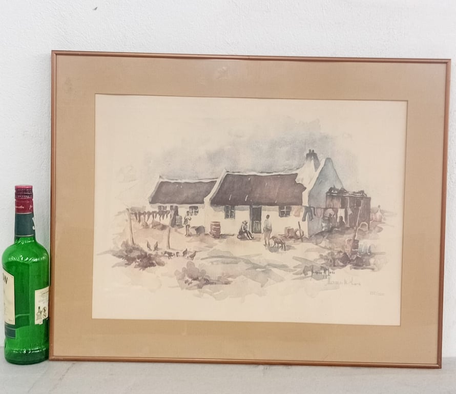 Framed Watercolour Artwork – Rural Farmstead Scene