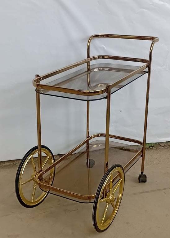 Vintage brass and glass two-tier bar cart