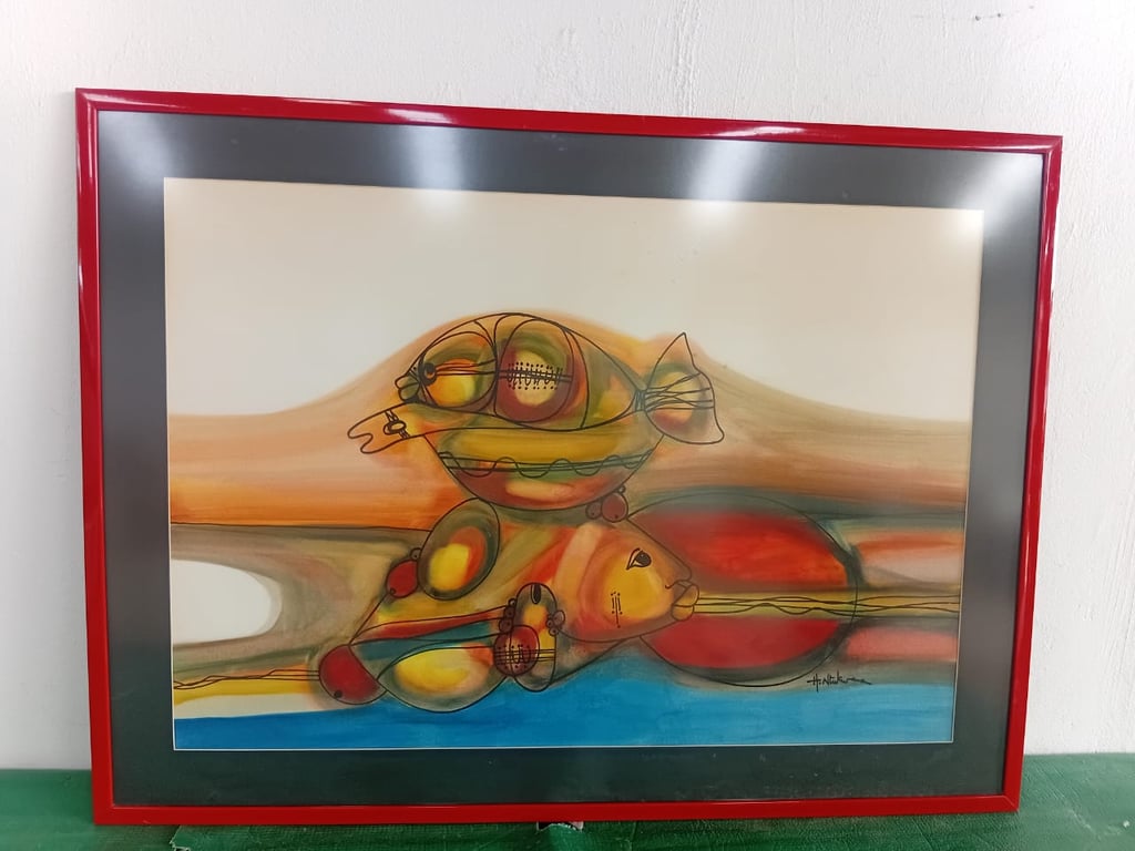 Framed Watercolor & Ink Painting