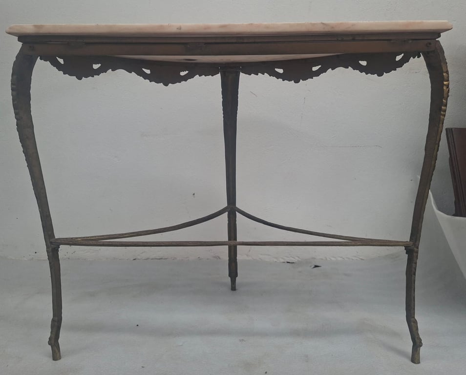 Vintage Marble and Brass Half Moon Table