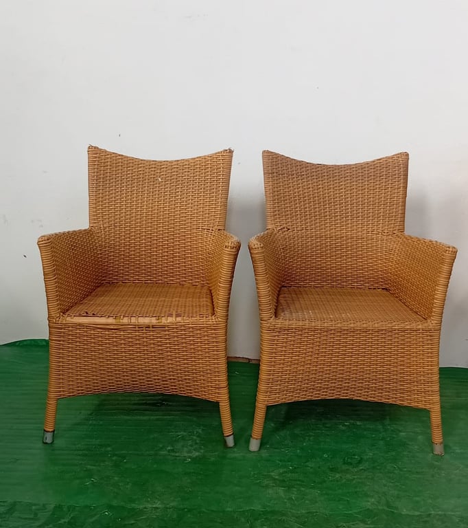 2 x Brown Wicker Dining Chairs