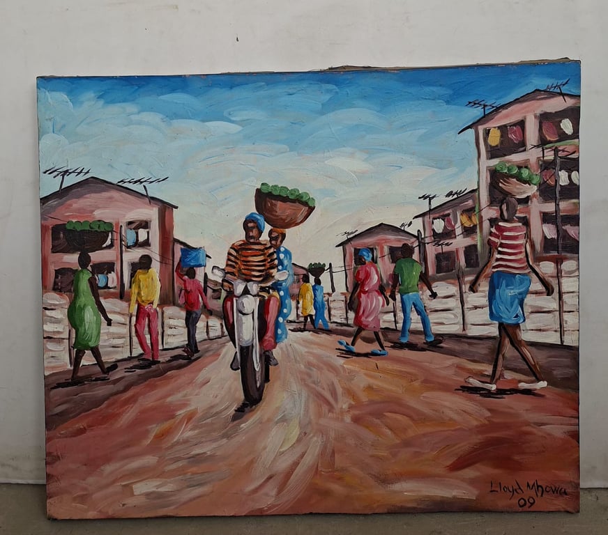 African Street Scene Oil Painting  Description: