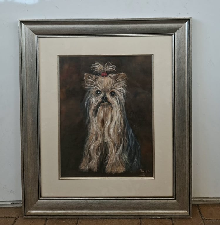 Framed Portrait Painting of a Yorkshire Terrier