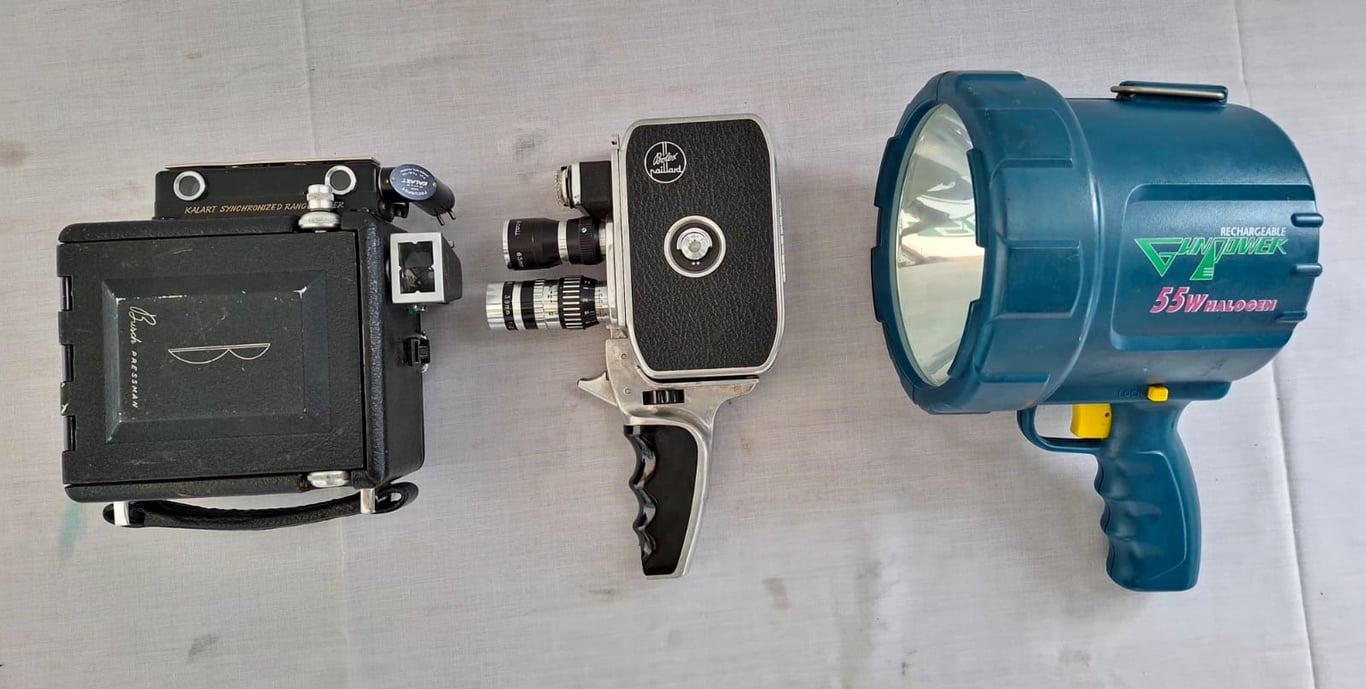 55w Rechargable Torch, Vintage Compact Film Camera and Vintage Camera