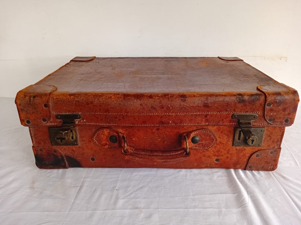 Antique Leather Travel Suitcase