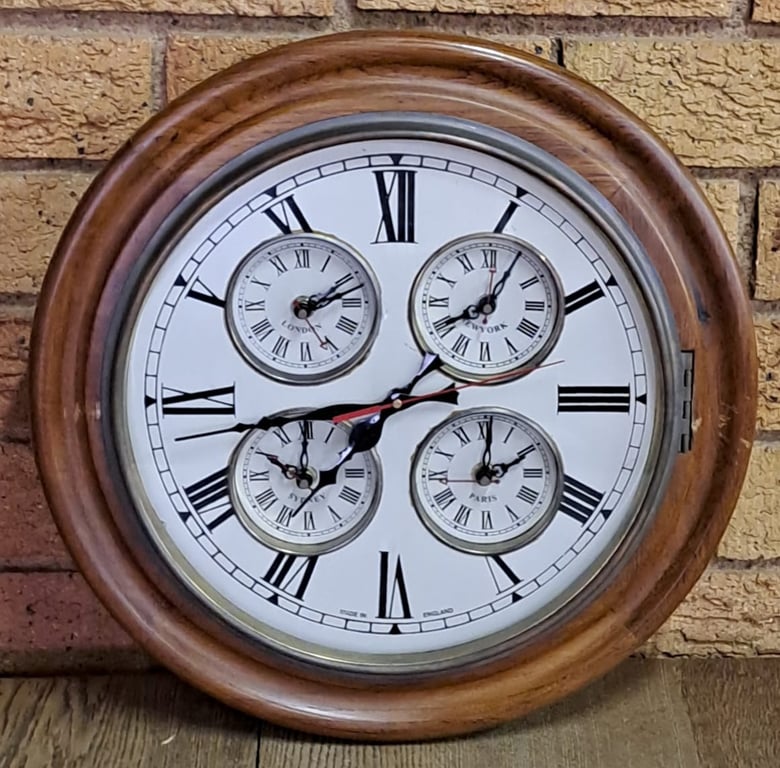 Antique Vintage Wall Clock With World Time