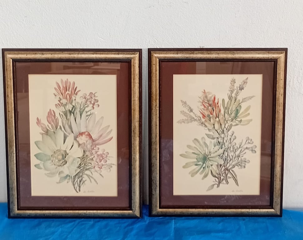 Framed Botanical Floral Art Prints – Matching Set of 2