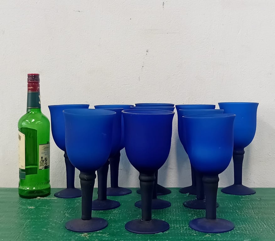 Cobalt blue glass wine goblets
