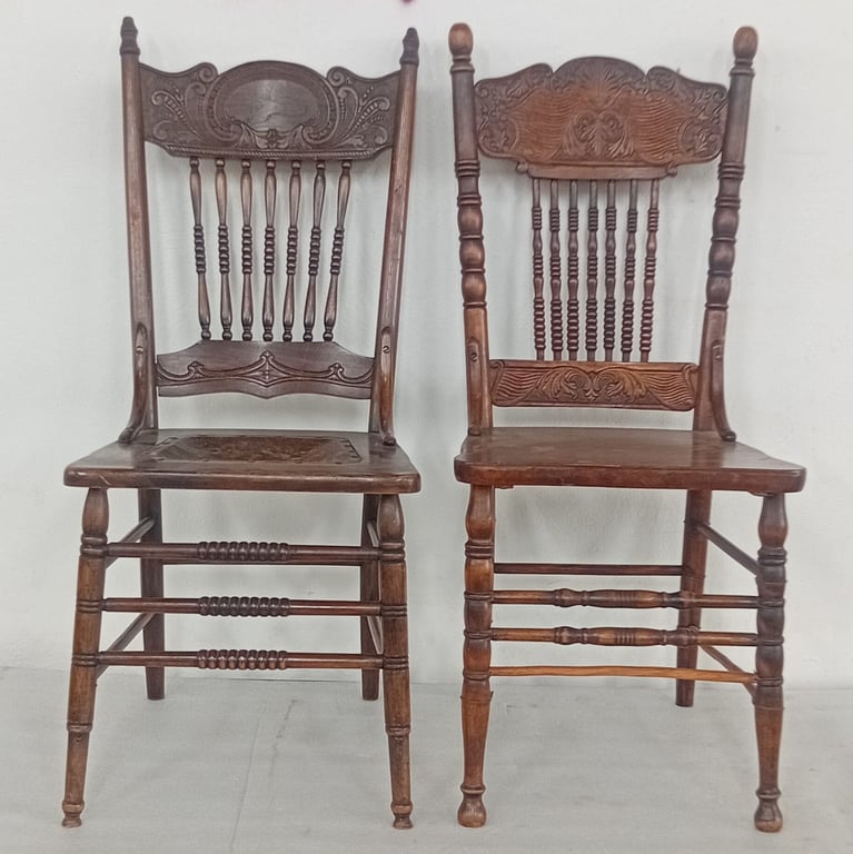 Pair of Antique-Style Wooden Spindle-Back Chairs (2)