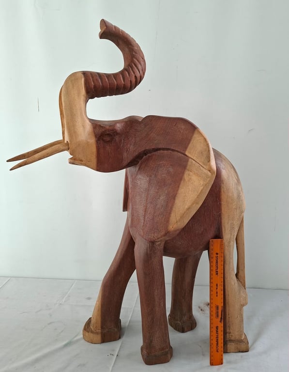 Hand-Carved Wooden Elephant Sculpture (UAP)