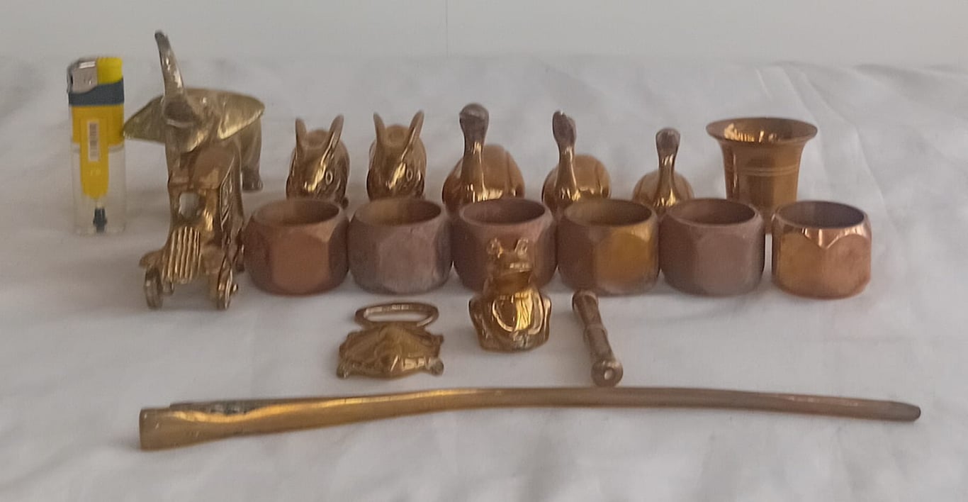 Mixed Vintage Brass Desk & Home Décor Collection (Figurines, Napkin Rings & Accessories)
