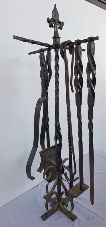 Decorative Wrought Iron Fireplace Tool Set with Stand